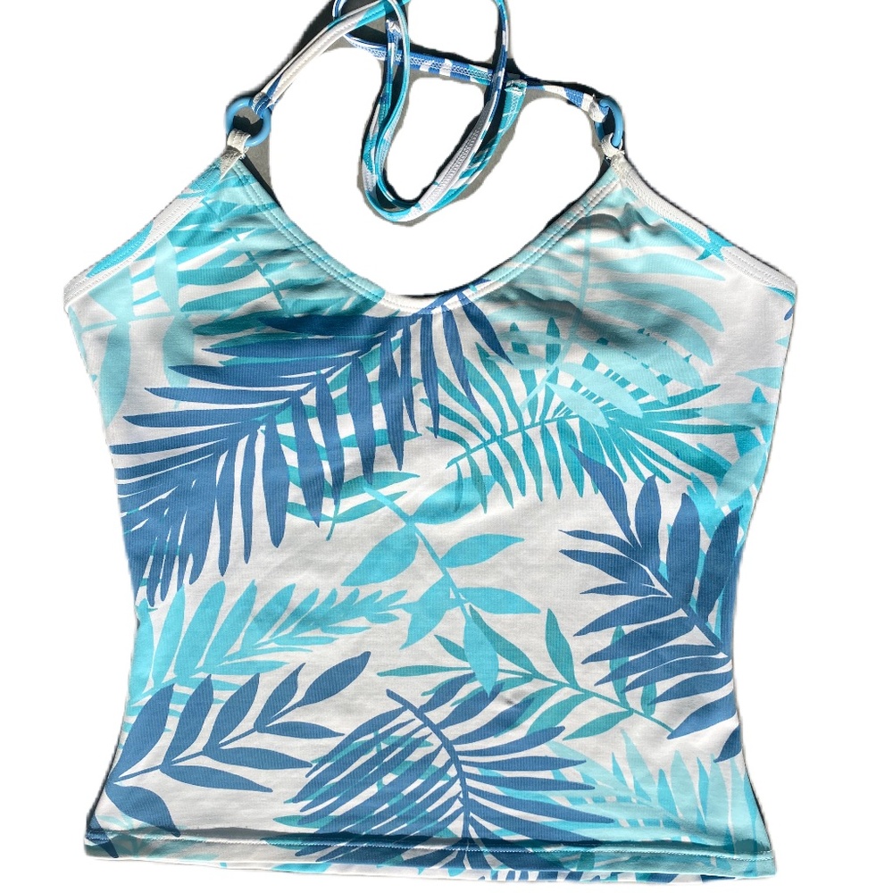 Bari tankini bathing suit top blue white floral M - Picture 3 of 14
